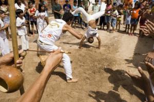 The capoeira fight or jogo in the roda